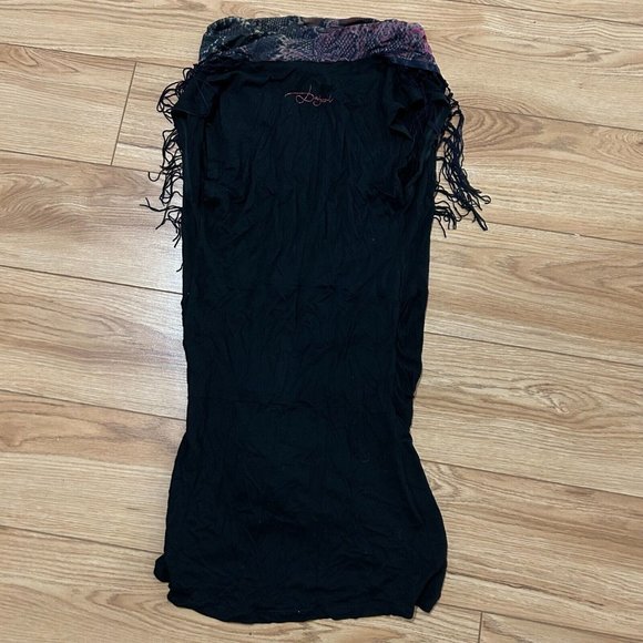 Desigual Scarf Tassel Tunic Tank Top Women's SMALL Black Floral Snakeskin EUC - Picture 5 of 5